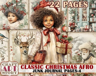 Pages de journal de Noël afro-poubelle, papiers numériques imprimables de Noël classiques d'hiver-4