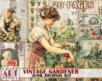 Vintage gardener Junk Journal Pages, printables digital papers Garden