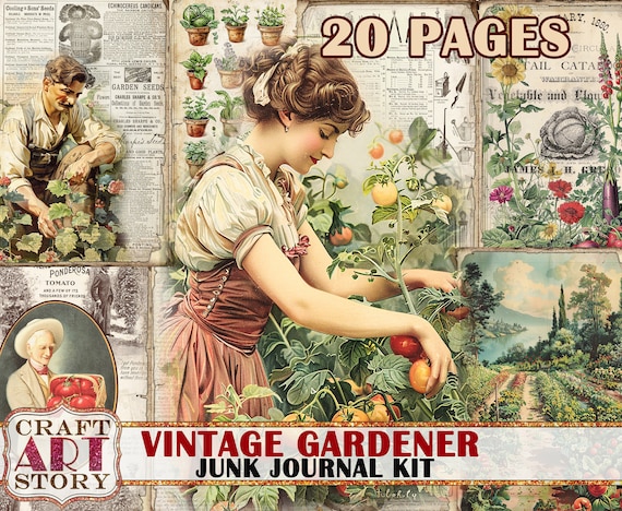 Vintage gardener Junk Journal Pages, printables digital papers Garden
