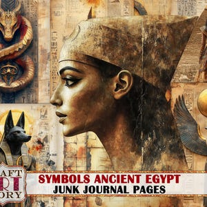 Páginas de diario basura con símbolos del Antiguo Egipto, papeles digitales para imprimir y para álbumes de recortes