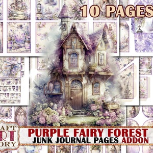 Puede incluir: Paquete de páginas de diario de chatarra con temática de bosque de hadas púrpura con 10 páginas. Las páginas presentan una casa de hadas púrpura caprichosa con una puerta, ventanas y un jardín. Las páginas son perfectas para agregar a tu diario de chatarra o usar para scrapbooking.