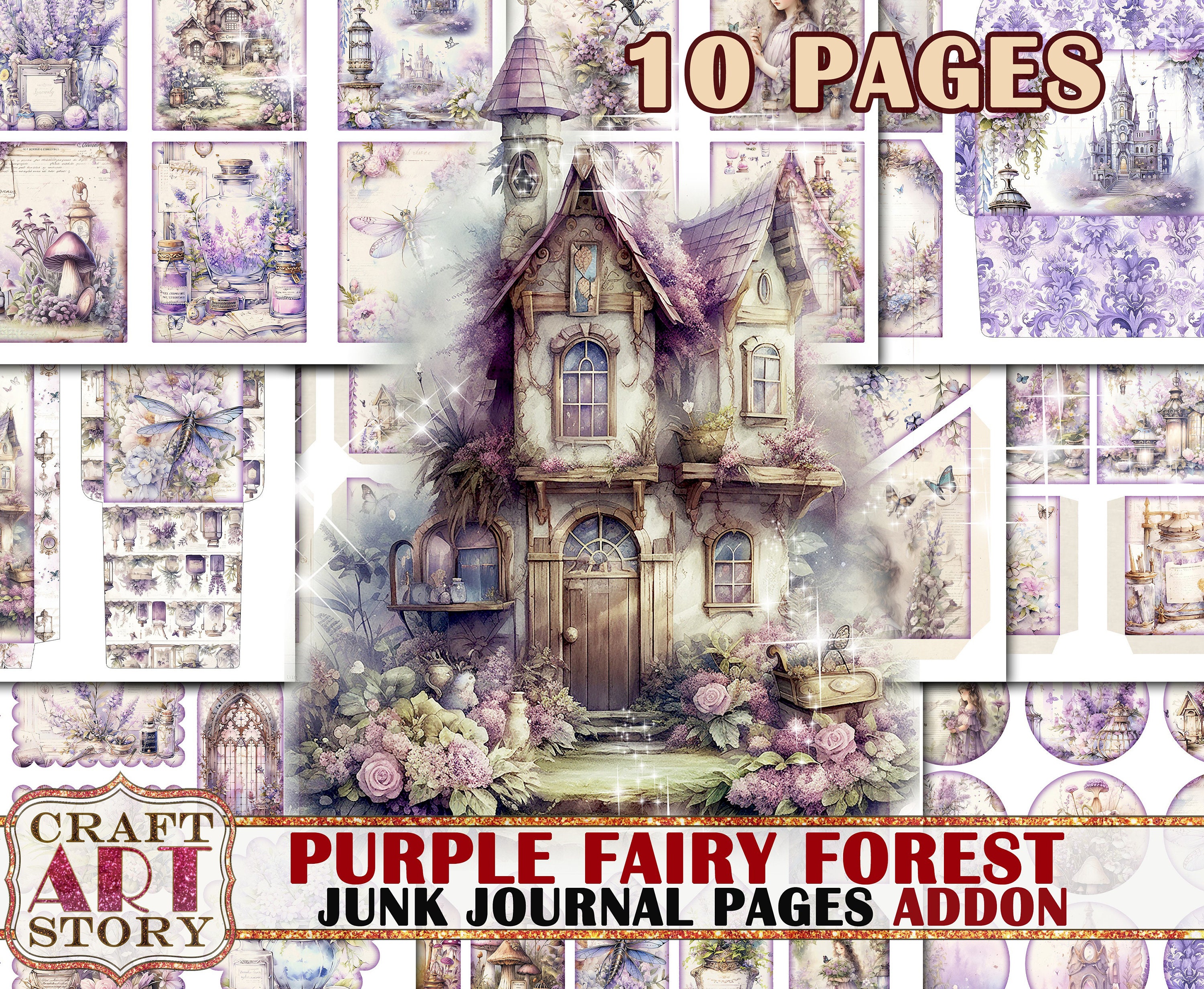 Purple Fantasy Fairy Forest Junk Journal Pages ADDON, Printables ...