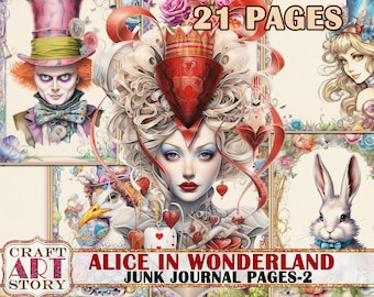 Alice Wonderland Junk Journal Pages,scrapbook printables digital papers-2