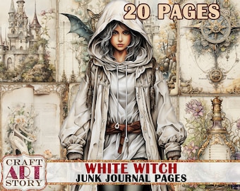 White witch Junk Journal Pages,scrapbook printables digital papers