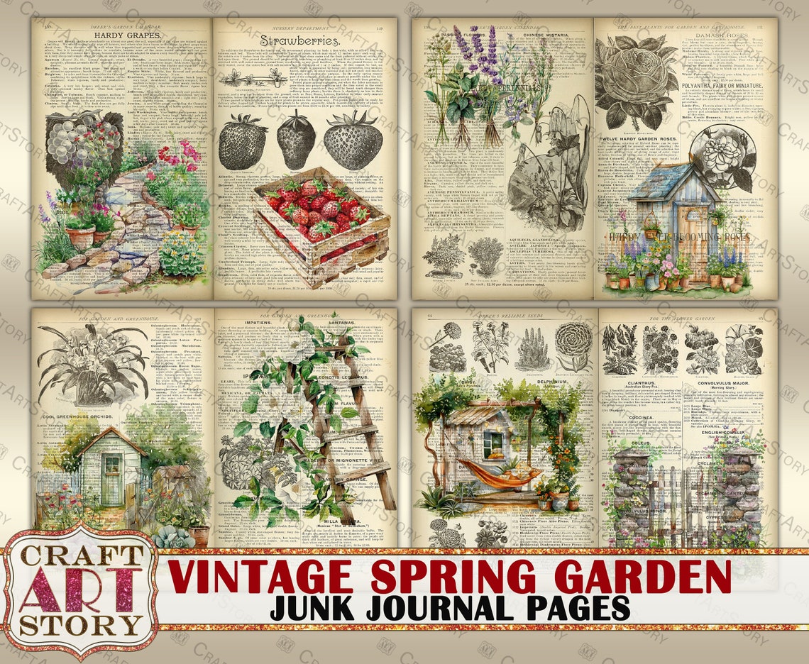 Vintage Spring Garden Junk Journal Pages Printable, Gardening ...