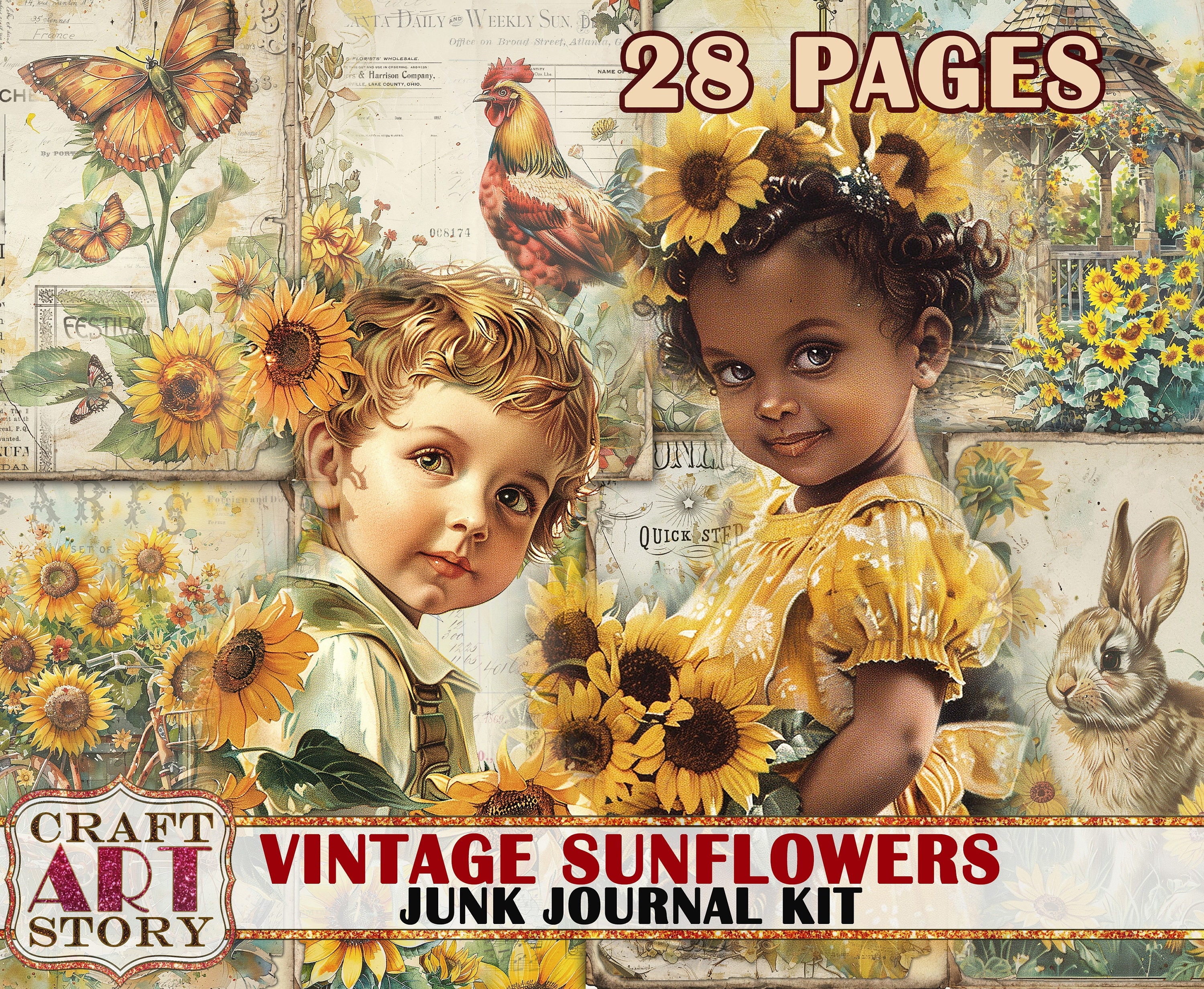 Vintage Sunflowers Junk Journal Kit,scrapbook Printables Digital Papers ...