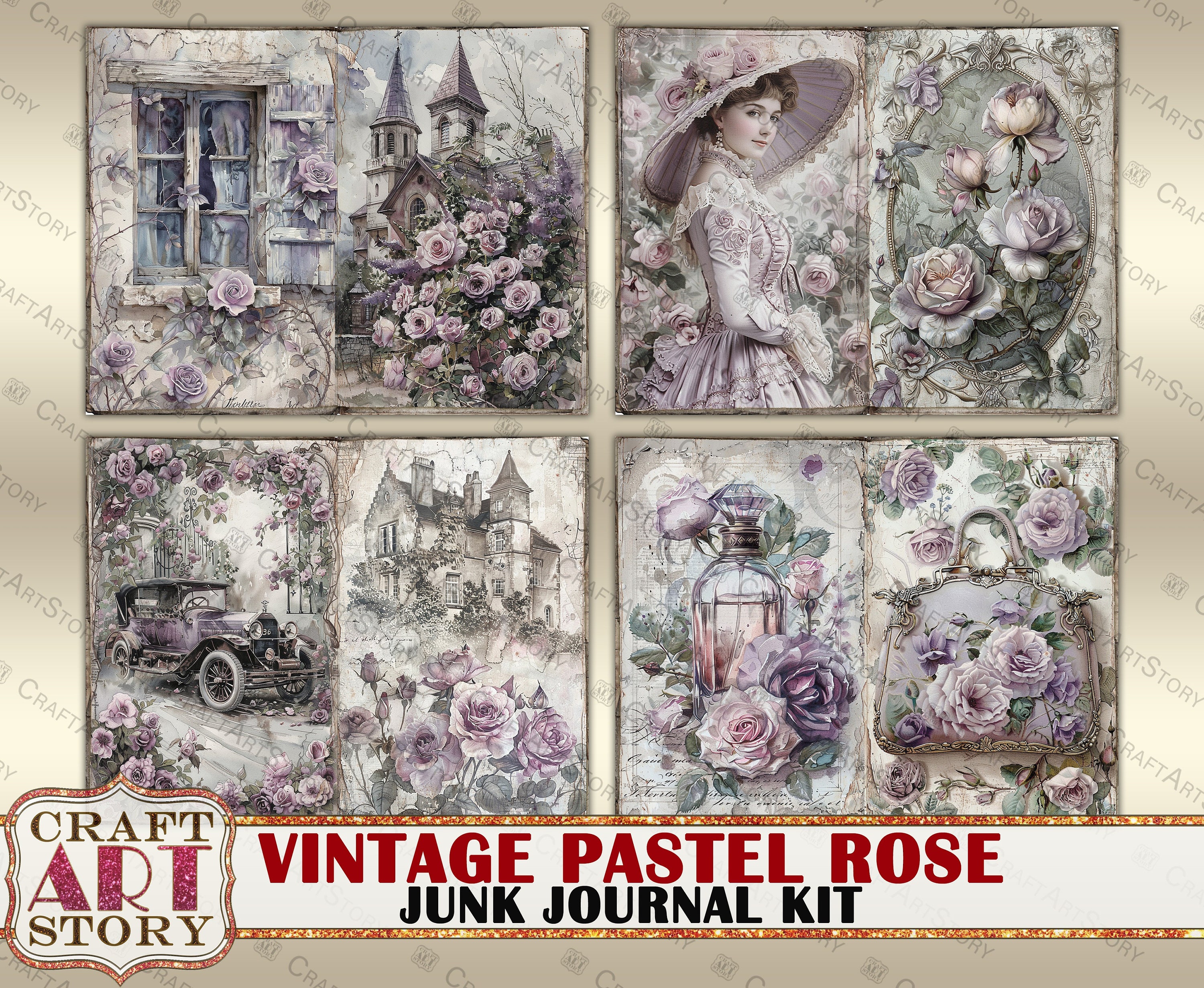 Vintage Pastel Roses Junk Journal Kit,scrapbook Printables Digital ...