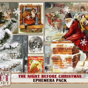 Vintage Christmas Ephemera Pack, The Night Before Christmas digitale papieren