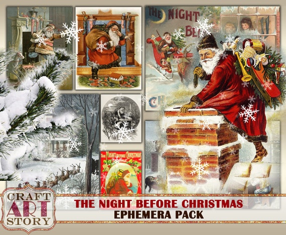 Vintage Christmas Ephemera Pack,The Night Before Christmas digital papers