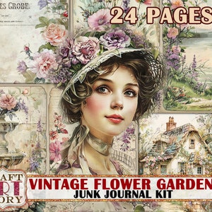 Vintage flower garden Junk Journal Kit,scrapbook printables digital papers