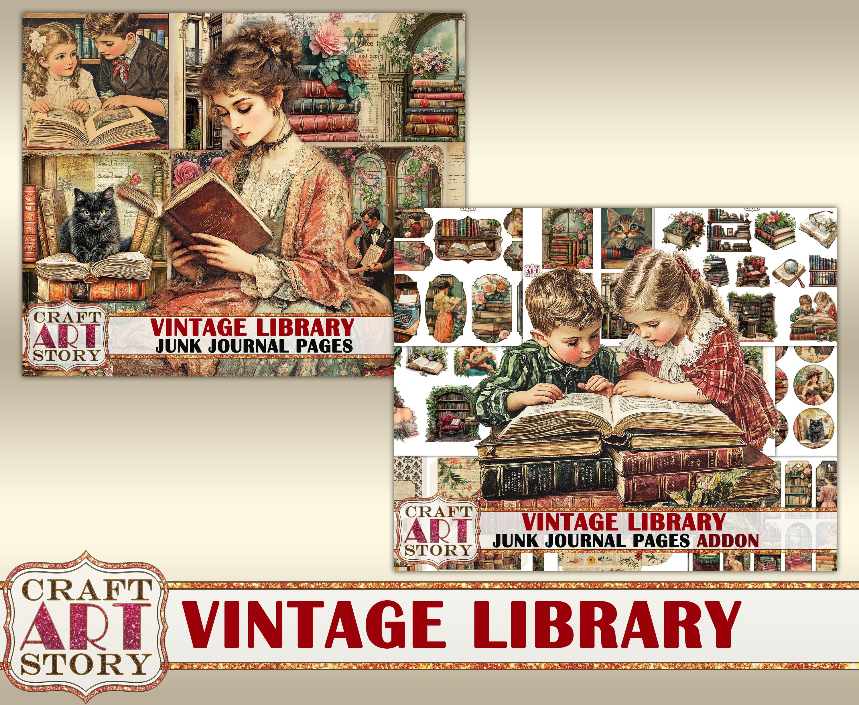 Vintage Library Junk Journal Pages ADDON, Old Book, Scrapbook ...