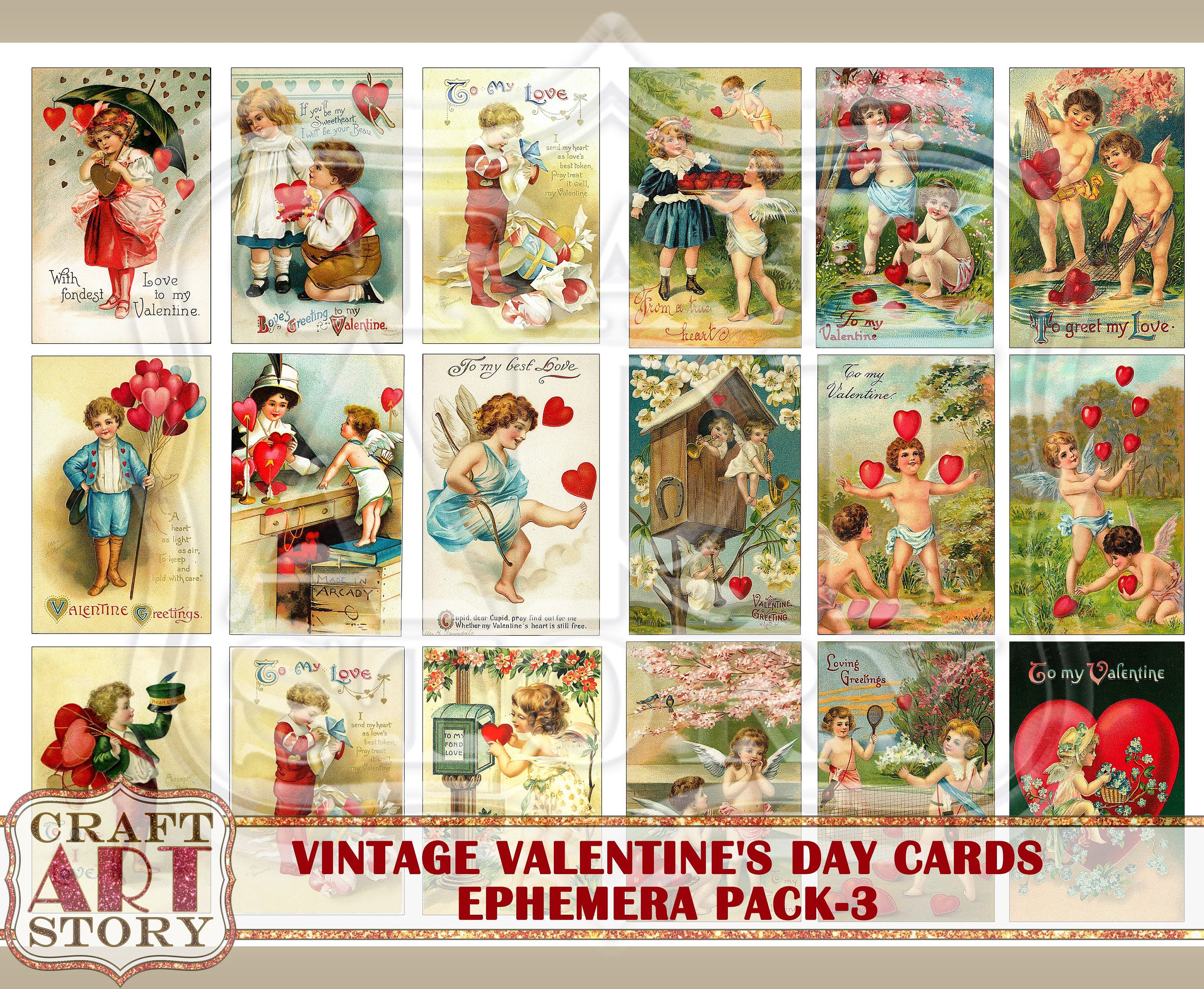Vintage Victorian Valentines Day cards Ephemera (2321568)