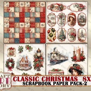 Pack de papier Scrapbook de Noël classique-2,8x8 papiers NUMÉRIQUES, bloc de papier image 5