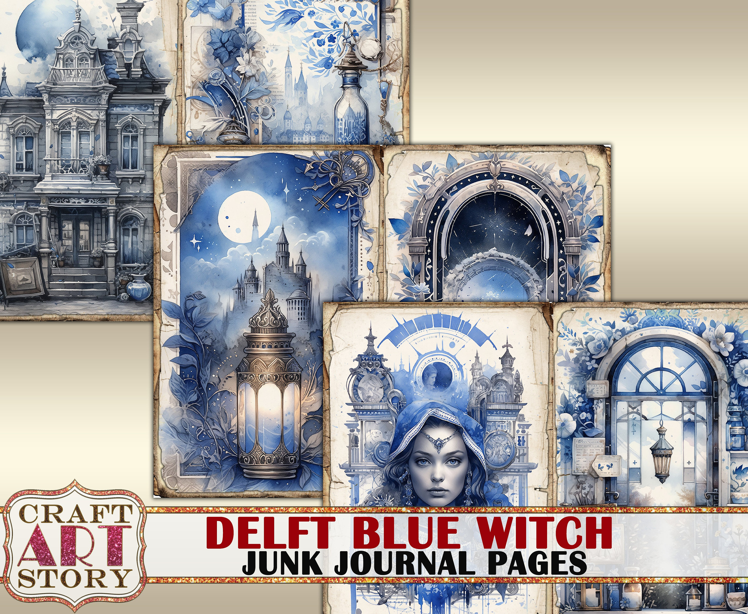 Delft Blue Witch Junk Journal Pages,scrapbook Printables Digital Papers ...