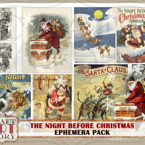 May include: A digital collage sheet with vintage illustrations of Santa Claus, reindeer, and snow scenes. The sheet includes the text "The Night Before Christmas" and "Around the World Santa Claus".