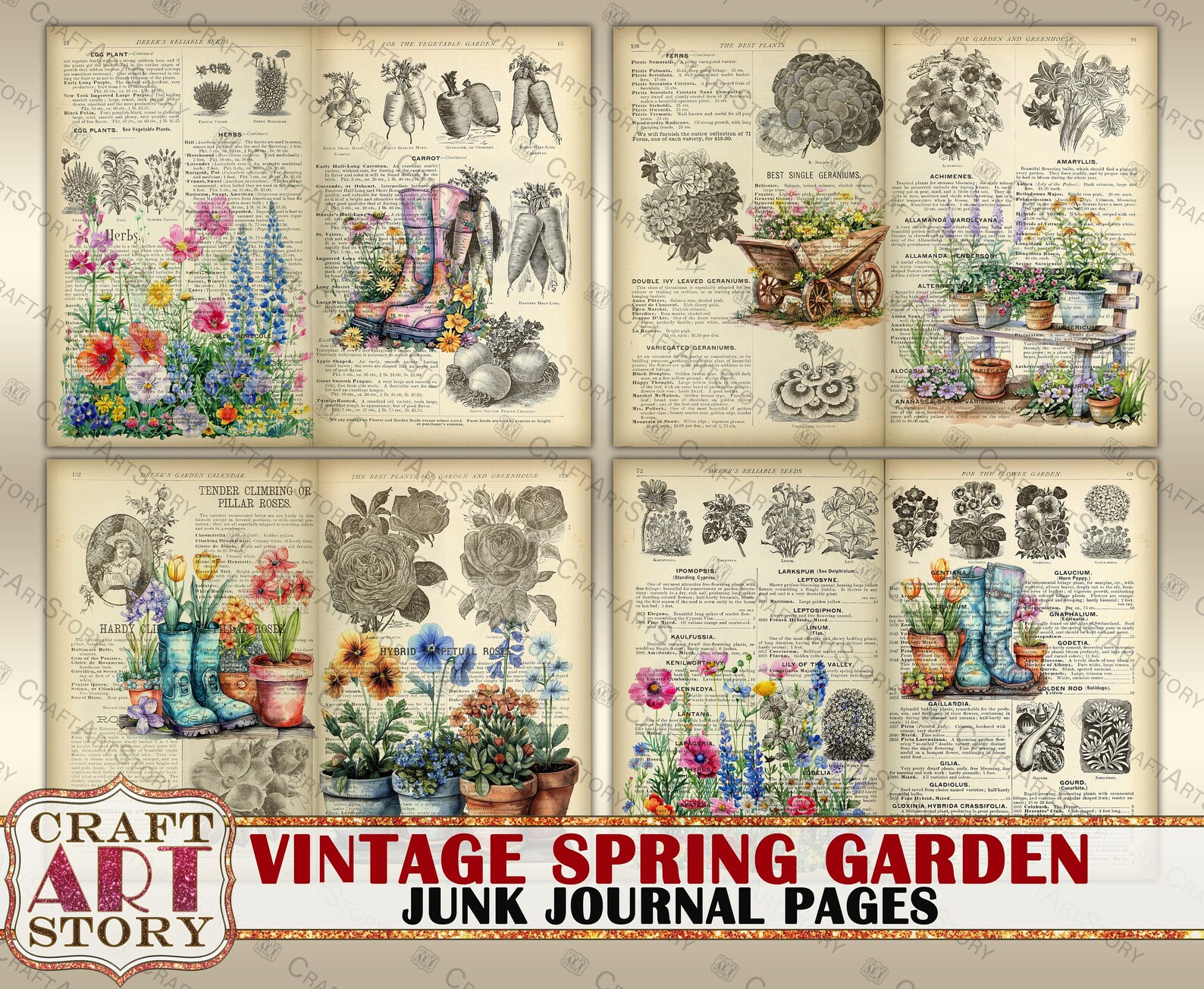 Vintage Spring Garden Junk Journal Pages Printable, Gardening ...
