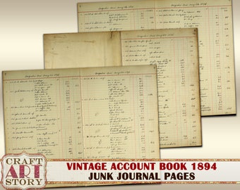 Può includere: Tre pagine di un libro contabile vintage del 1894. Le pagine sono ingiallite e hanno voci scritte a mano in inchiostro nero. Le pagine sono etichettate "September One May 28th 1894" e "September One August 28th 1894".