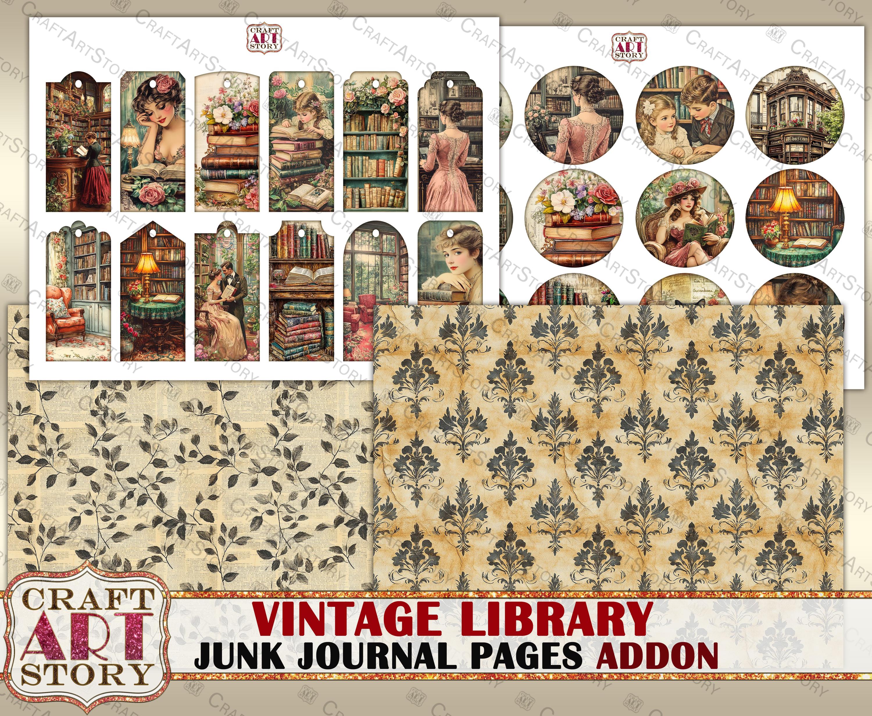 Vintage Library Junk Journal Pages ADDON, Old Book, Scrapbook ...