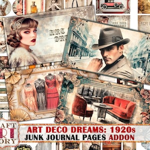 Art Deco Dreams Junk Journal Pages ADDON, stampe digitali glamour degli anni '20