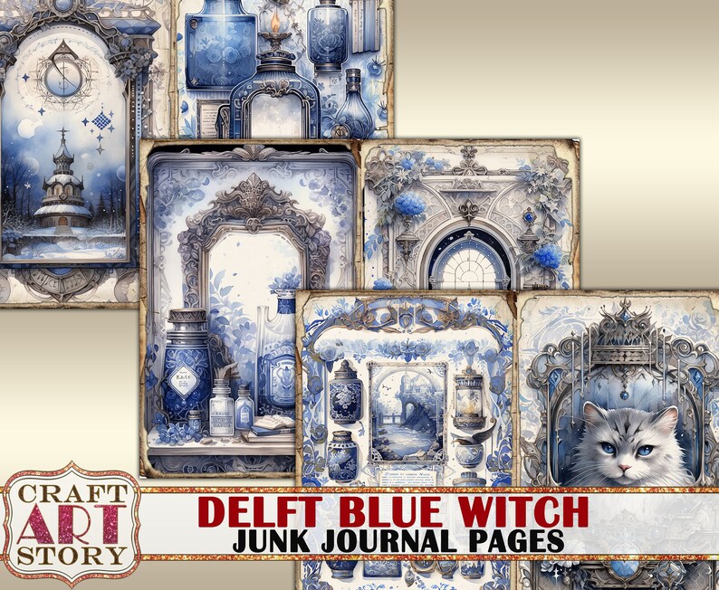 Delft Blue Witch Junk Journal Pages,scrapbook Printables Digital Papers ...