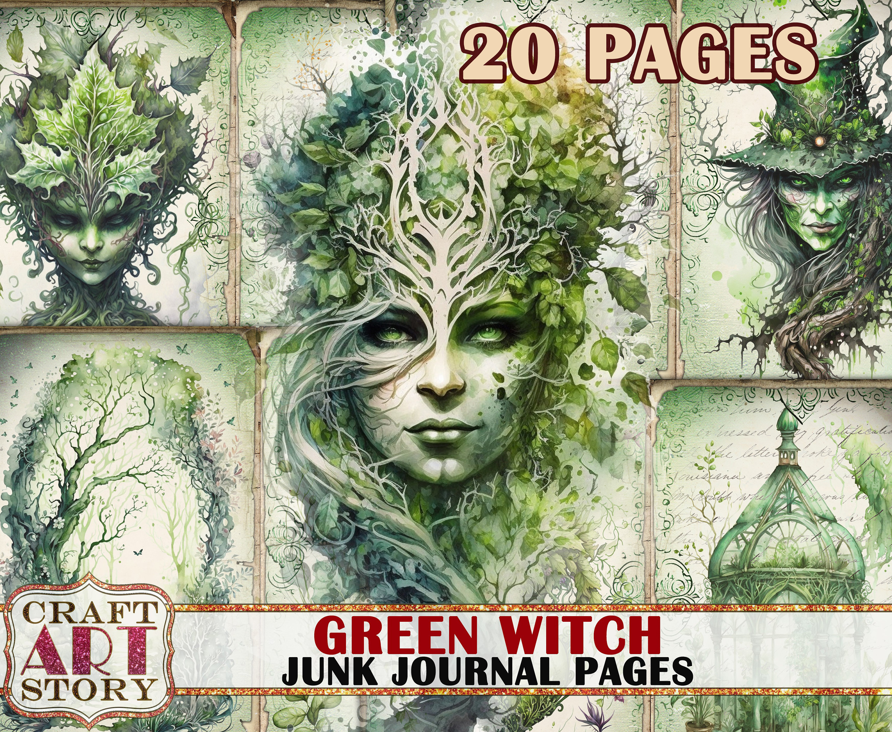 Green Witch Junk Journal Pages,scrapbook Printables Digital Green Witch Junk Journal Pages,scrapbook Printables Digital