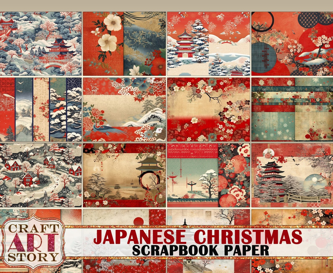 Vintage Christmas Japanese Scrapbook Paper Pack, Printable 16 Pages Etsy