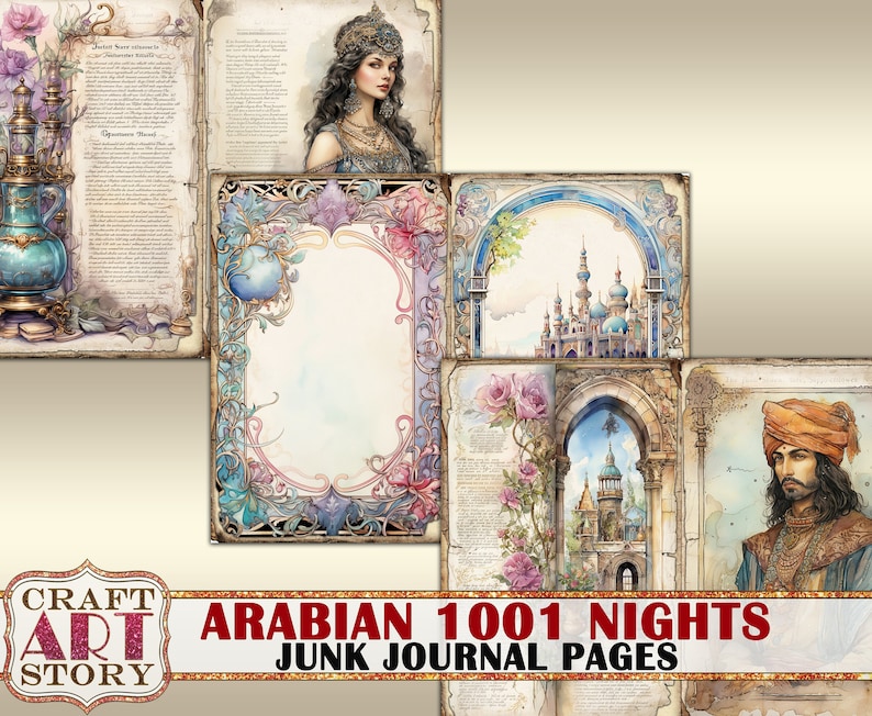 Arabian 1001 Nights Junk Journal Pages,fantasy fairy tales printables digital papers image 9