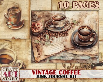 Vintage coffee Junk Journal Pages printable,background papers