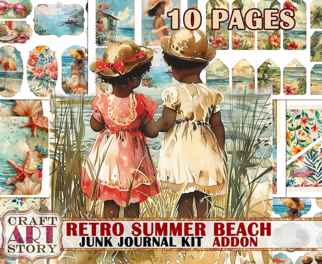 Retro Summer Beach Junk Journal Pages ADDON, Printables Digital Papers ...