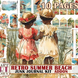 Retro Summer Beach Junk Journal Pages ADDON, documentos digitales imprimibles