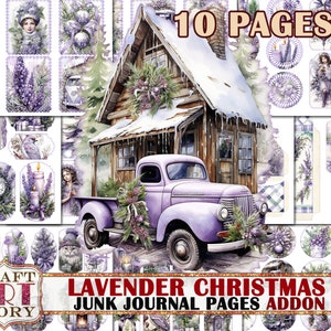 Lavender Christmas Junk Journal Pages ADDON,winter Holiday printables digital papers