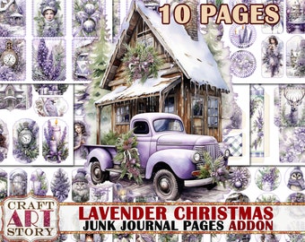 Lavender Christmas Junk Journal Pages ADDON,winter Holiday printables digital papers