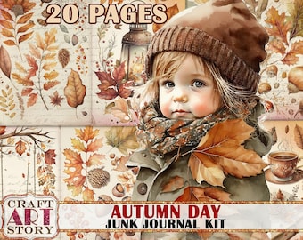 Autumn day Junk Journal Pages,scrapbook printables digital papers