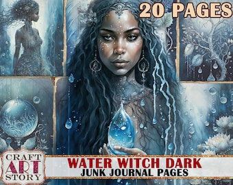 Water Witch dark Junk Journal Pages,scrapbook printables digital papers