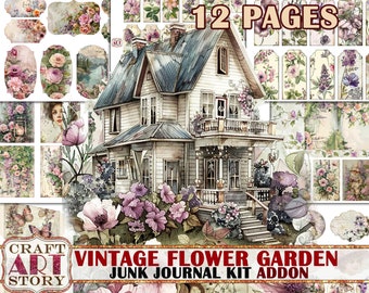 Vintage flower garden Junk Journal Kit ADDON,scrapbook printables digital papers