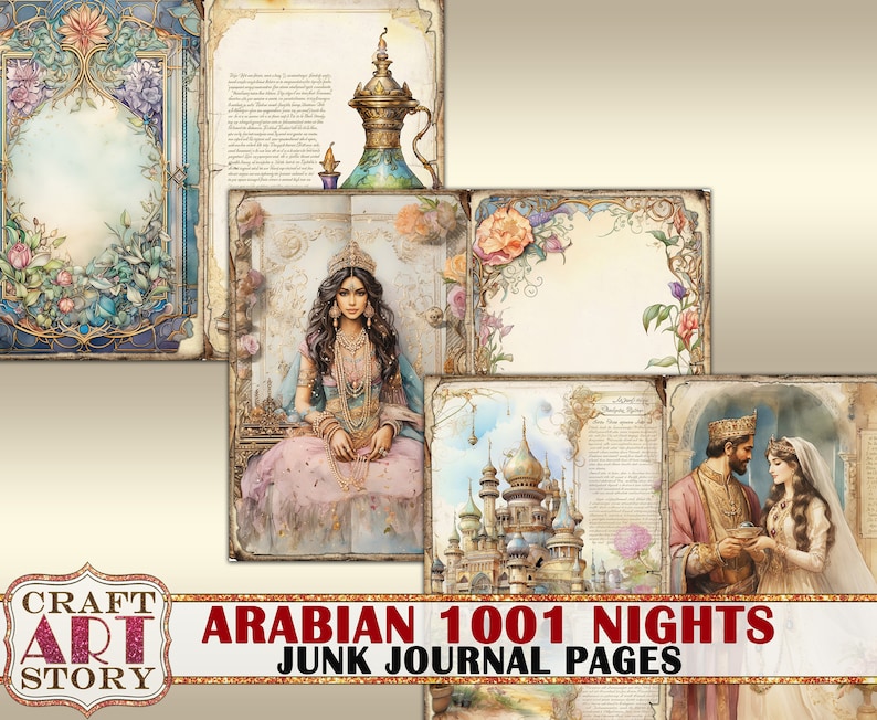 Arabian 1001 Nights Junk Journal Pages,fantasy fairy tales printables digital papers image 6