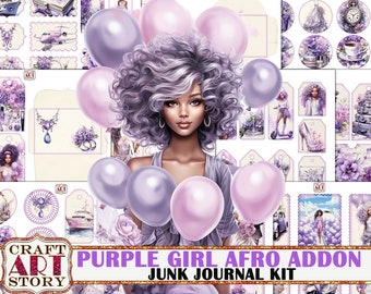 Black Purple girl Junk Journal Pages,scrapbook printables digital paper ADDON