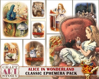 Alice in Wonderland Ephemera Pack,Printable kit,Vintage junk journal pack,digital art