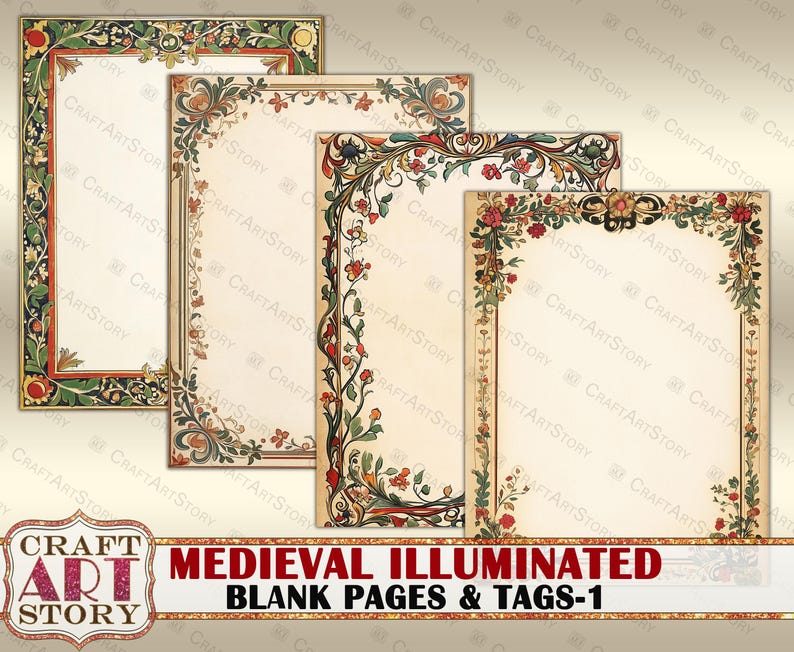 Vintage Medieval Illuminated Blank Pages & Tags-1,border,paper Journal ...
