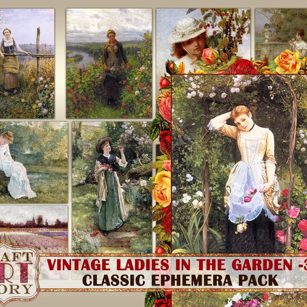 Vintage Ladies garden Ephemera Pack,Printable Victorian paintings kit-3,junk journal pack,digital art