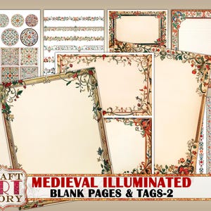 Pagine vuote e tag illuminati medievali d'epoca-2, bordo, kit diario di carta