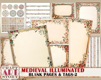 Medeltida upplysta tomma sidor och etiketter - 2, kant, pappersdagbokskit
