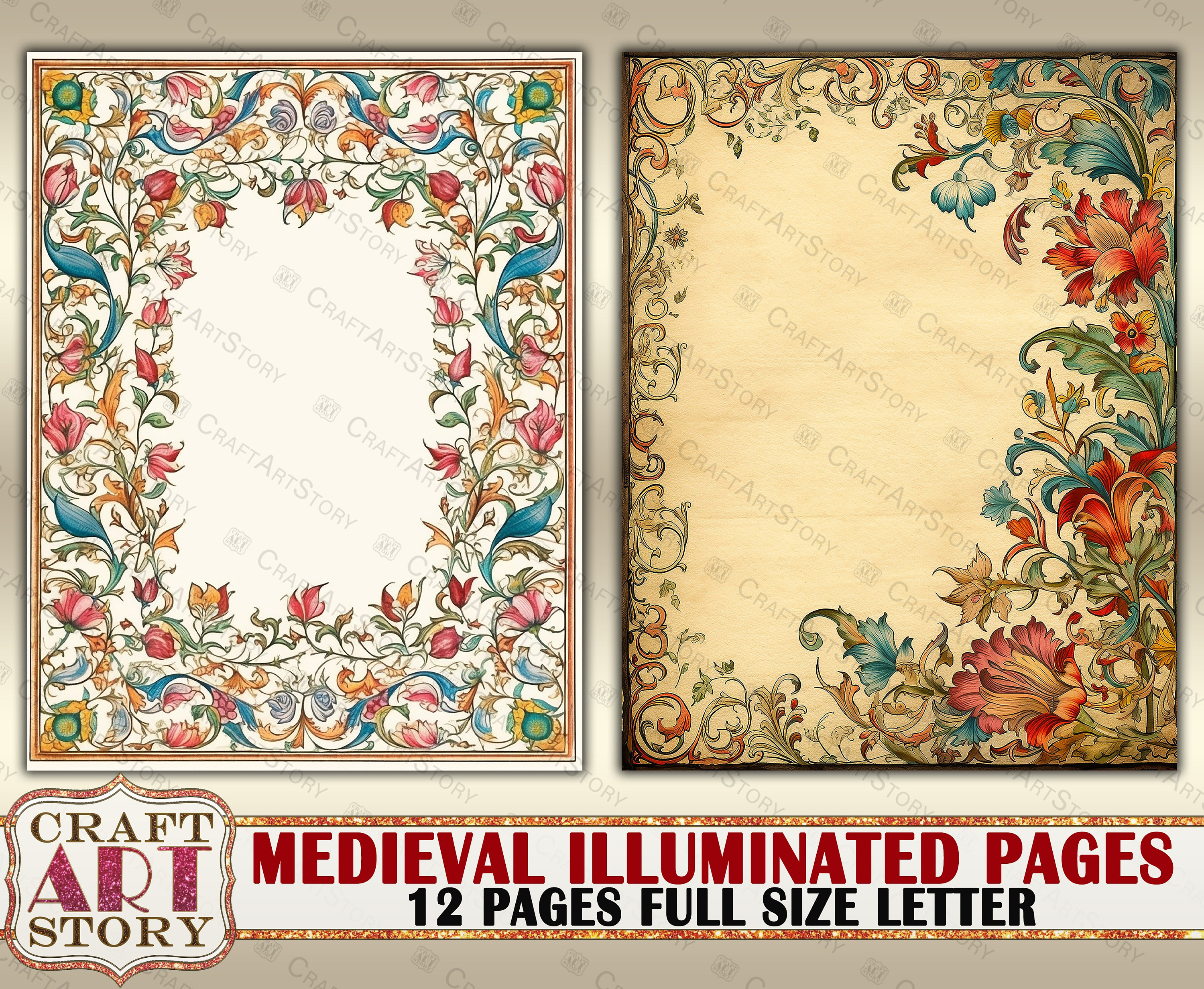 好きに Medieval Vintage Illuminated Pages Journal Frame Manuscript 化粧水・ローション・トナー
