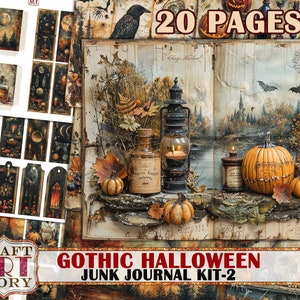 Vintage Gothic Halloween junk journal kit-2,ephemera printables digital papers