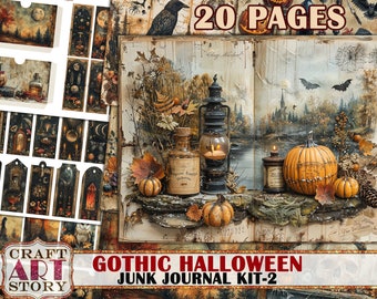 Vintage Gothic Halloween junk journal kit-2,ephemera printables digital papers
