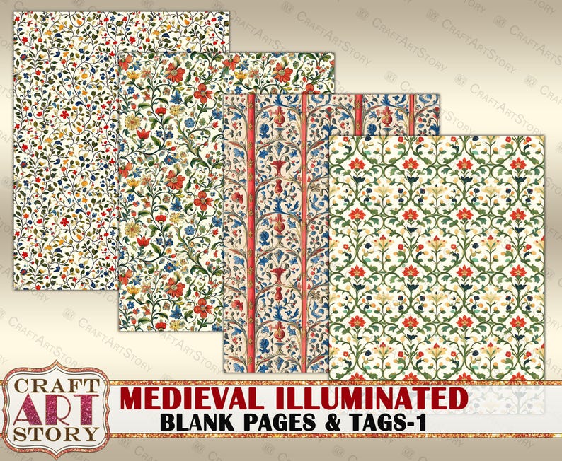 Vintage Medieval Illuminated Blank Pages & Tags-1,border,paper Journal ...