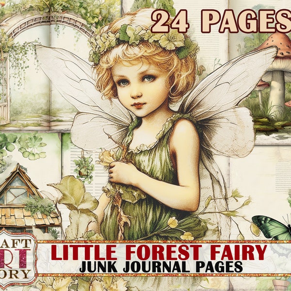 Little Forest Fairy fantasy Junk Journal Pages, fées imprimables papiers forestiers numériques