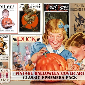 Old Halloween Cover Art Ephemera Pack,Vintage Printable Halloween Ephemera