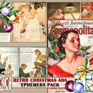 Retro Christmas Ads Ephemera Pack,1950s papers printable kit,vintage ads Collage sheet