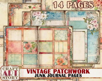 Vintage patchwork Junk Journal Pages,quilt backgrounds